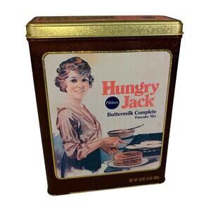 Vtg Pillsbury Hungry Jack Pancake Mix Tin Empty Metal Box Container Minor Wear